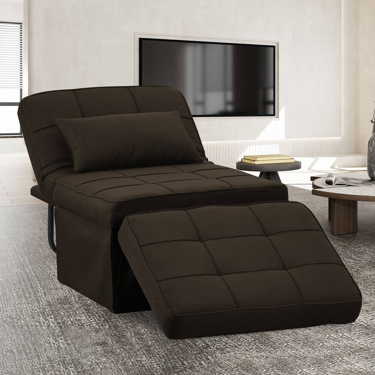 Alt View 1. Ainfox - Ainfox Sofa Bed Breathable Linen Couch Bed with Adjustable Backrest Convertible Chair for Living Room Apartment Office - brown.