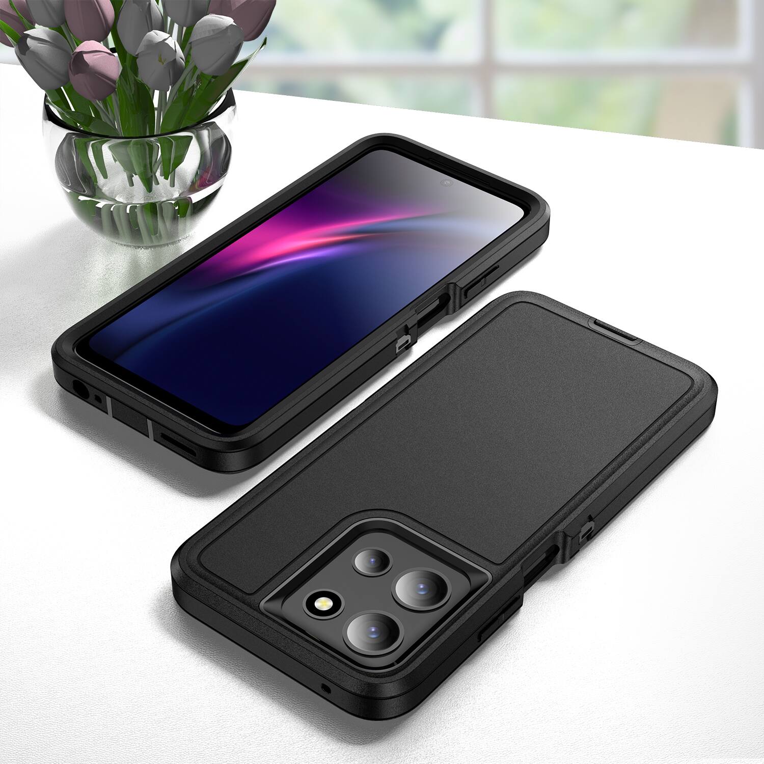 Angle. Dteck - Rugged Case for Motorola G 5G (2026/2025), Heavy-Duty Dual Layer Shockproof Protective Phone Cover - Black.