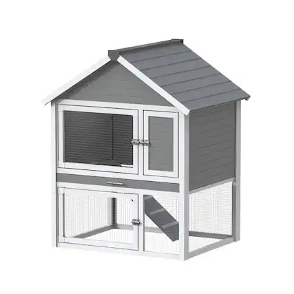 Front. New Age Pet - ECOFLEX Huntington Outdoor Two-Level Rabbit Hutch - Grey.
