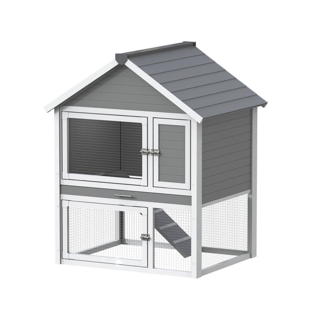 Front. New Age Pet - ECOFLEX Huntington Outdoor Two-Level Rabbit Hutch - Grey.