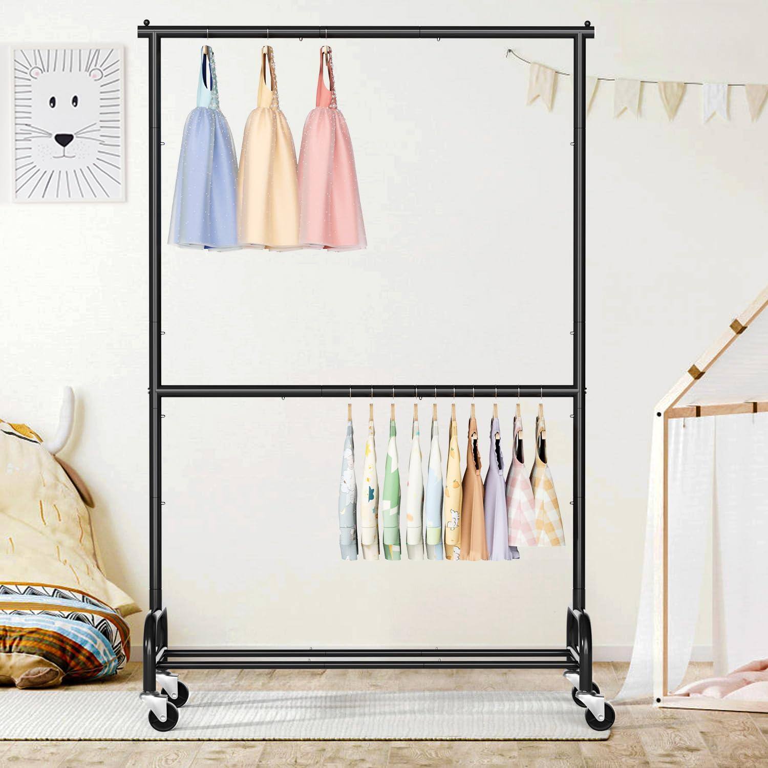 Alt View 7. Hirose Alice - MISSLO Heavy Duty Clothing Racks for Hanging Clothes Rack Double Rod Garment Rack Rolling Closet Wardrobe - Gold.