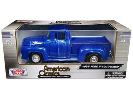 1956 Ford F-100 Pickup Truck "American Classics" Series 1/24 Diecast Model Car by Motormax - Blue Metallic