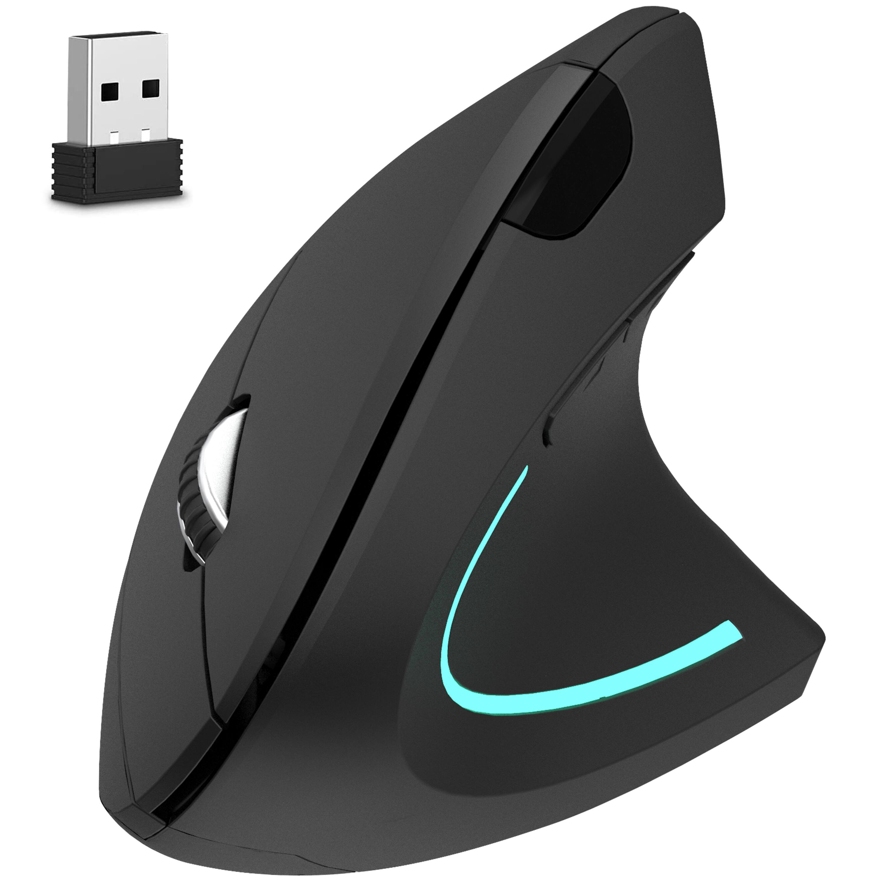 Front. Delton - Delton S12 Ergonomic Wireless Vertical Mouse (Black) (DMERG12-WB) - Black.