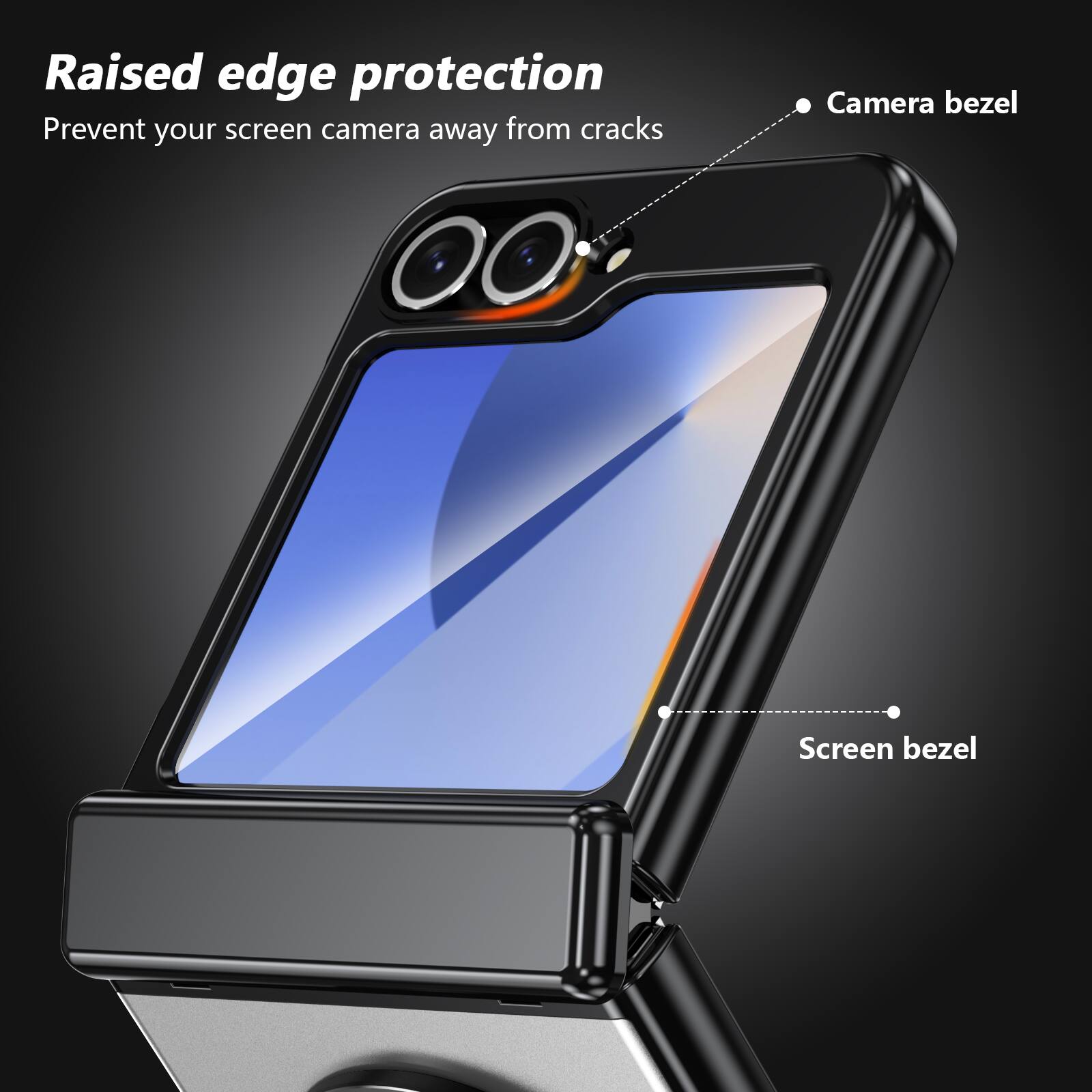 Raised edge protection  
Prevent your screen camera away from cracks  
Camera bezel  
Screen bezel