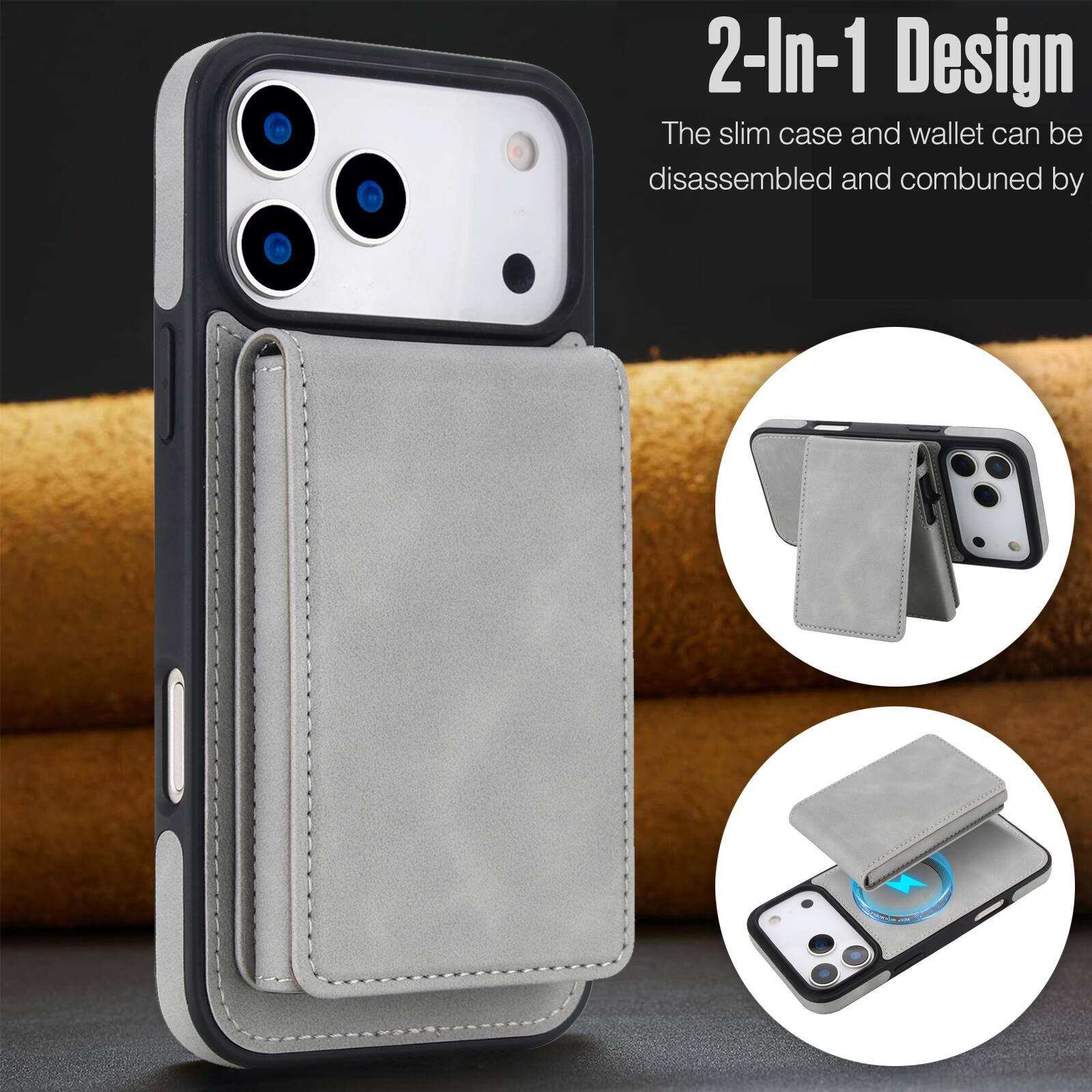 2-In-1 Design  
The slim case and wallet can be disassembled and combined.
