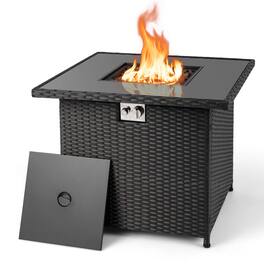 Costway - 32.5" Propane Fire Pit Table Outdoor Wicker Gas Firepit with Stainless Steel Burner - Black