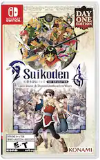 NINTENDO SWITCH. I DAY ONE EDITION Suikoden I&II HD REMASTER Gate Rune & Dunan Unification Wars EVERYONE 10+ to TEEN ENFANTS et ADULTES 10+ ADOLESCENTS E-T - 10+ ESRB esrb.org KONAMI