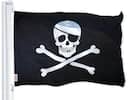 Front. G128 - Jolly Roger Pirate Flag (Bones) 3x5 ft Printed Brass Grommets 150D Polyester Indoor/Outdoor - Assorted Colors.