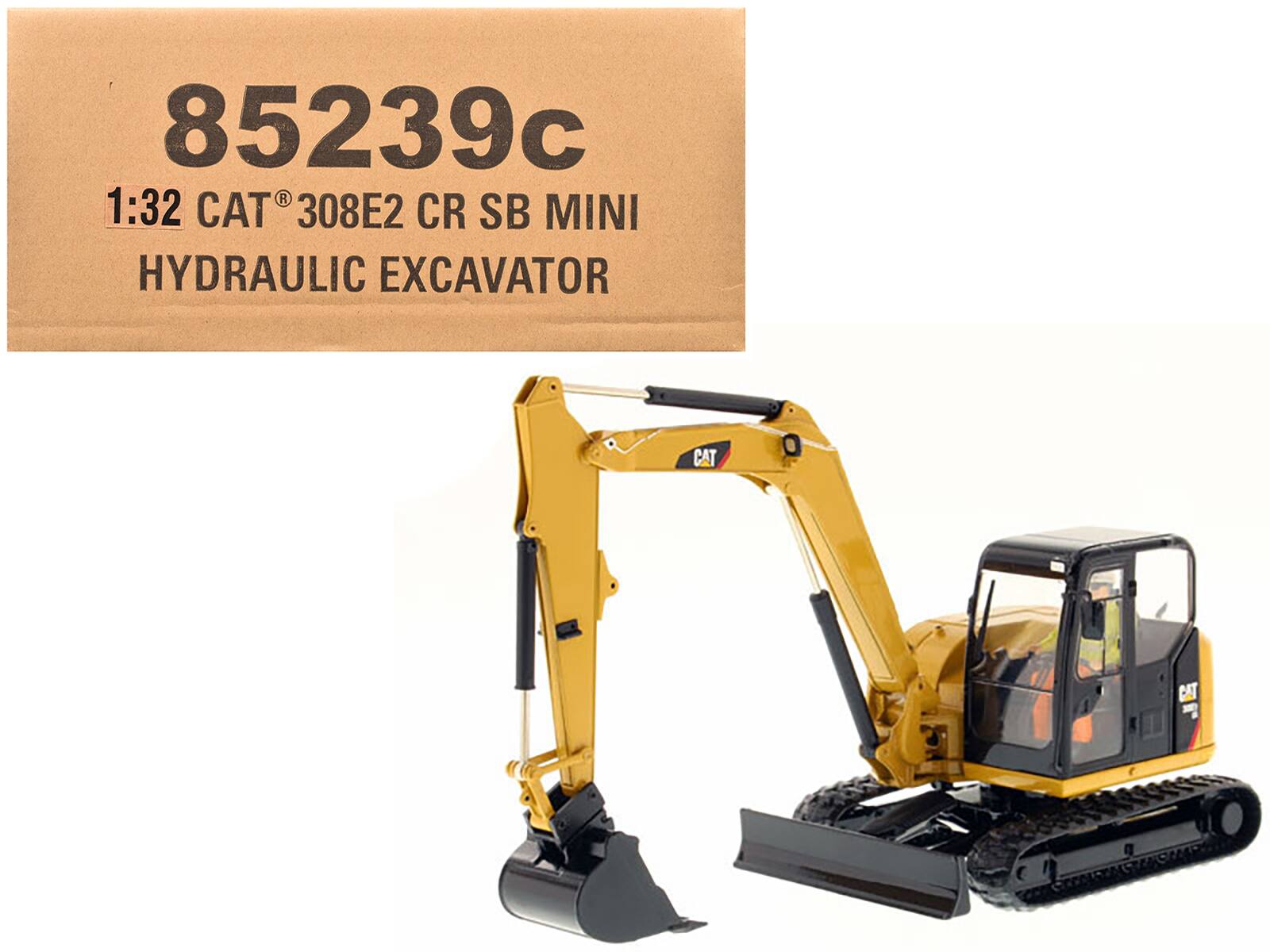 Diecast Masters - CAT Caterpillar 308E2 CR SB Mini Hydraulic Excavator with Working Tools and Operator "Core Classics" Series 1/32 - Yellow