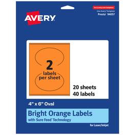 Avery - Printable Oval Labels, Bright 4" x 6", 40ct - Orange
