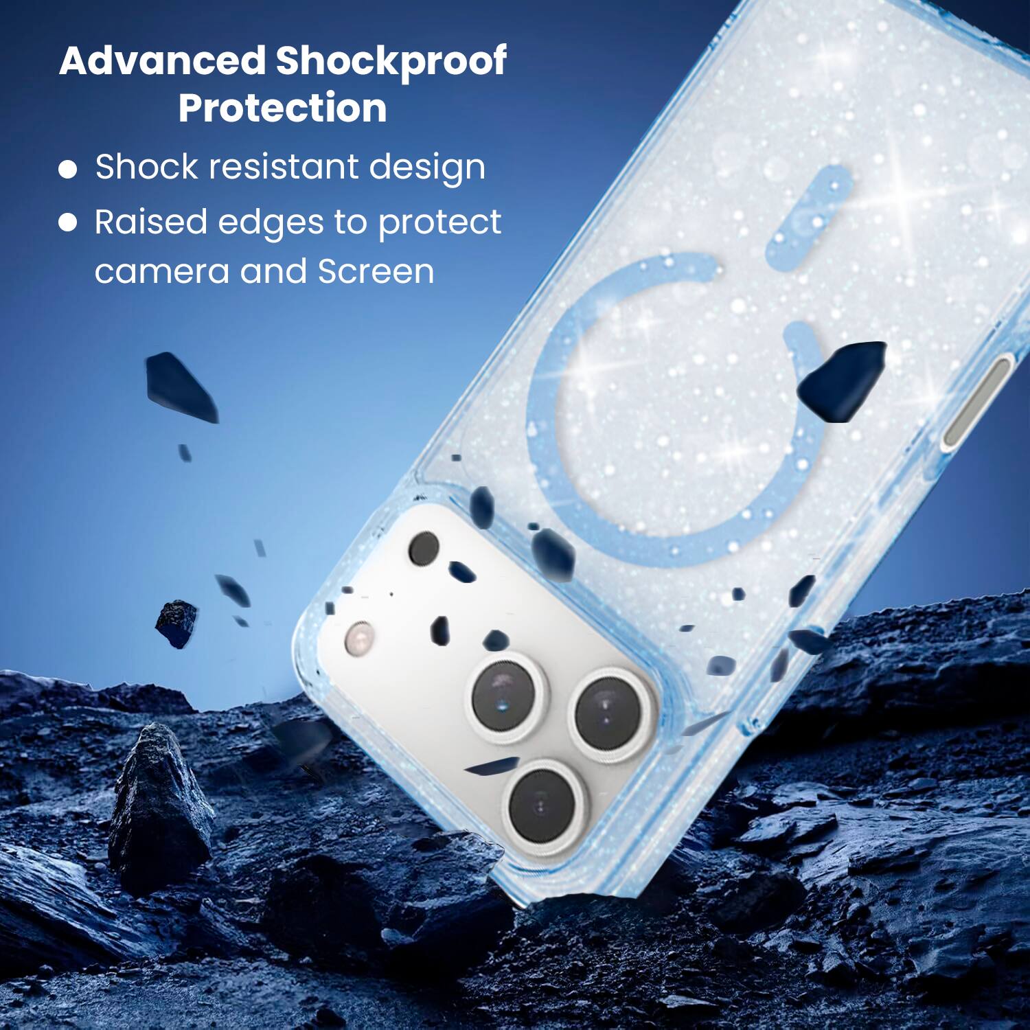 Advanced Shockproof Protection

- Shock resistant design
- Raised edges to protect camera and screen