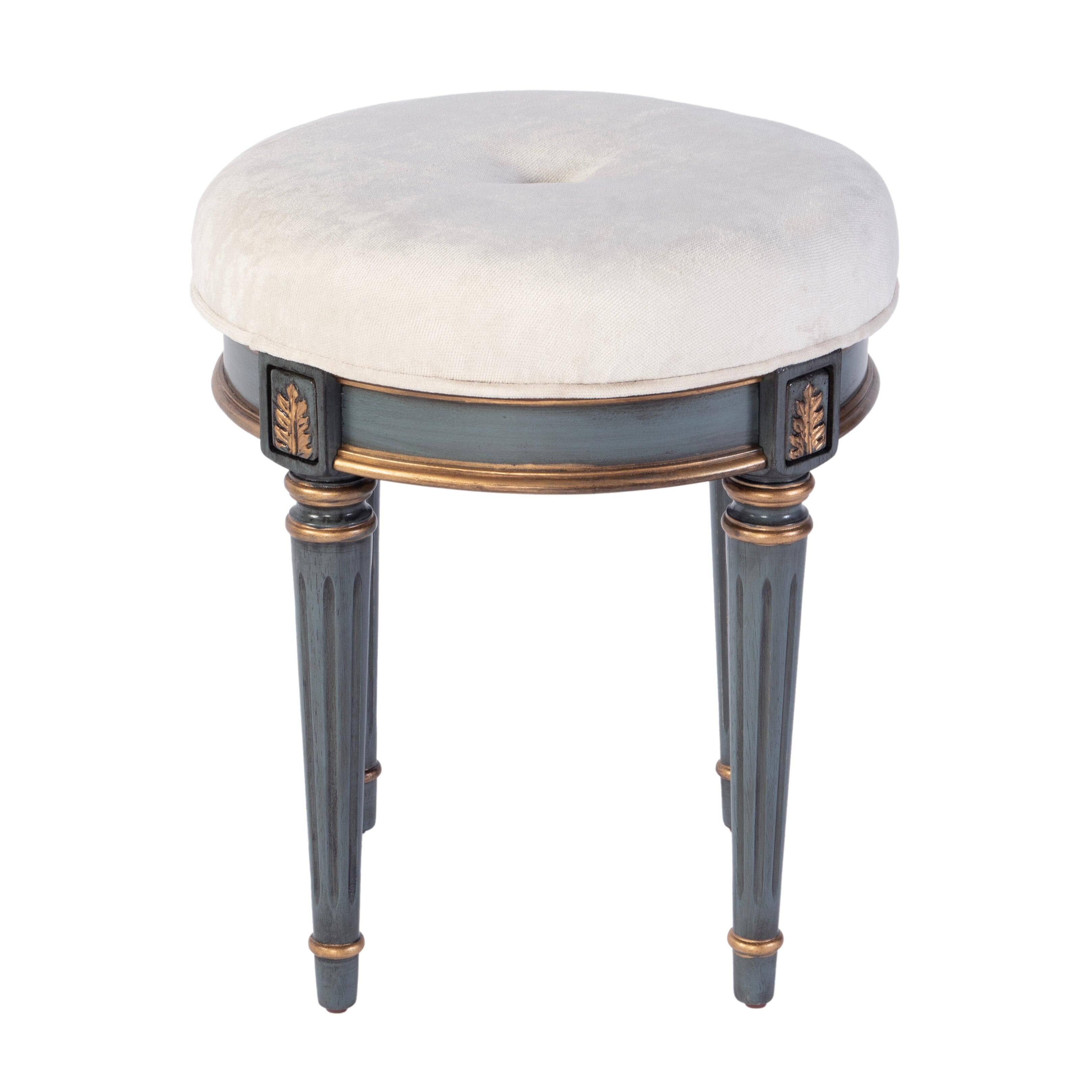Alt View 3. Butler Specialty - Bernadette 18.5 in. Seat Height Round Upholstered and Wood Traditional Vanity Stool - Blue.