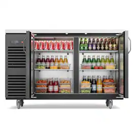Coolski - 60 in. W 20.5 cu. ft. Commercial Solid Door Under Back Bar Cooler Refrigerator in Black - Stainless Steel