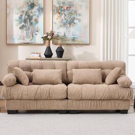 Trinkets Crazed - 88" Boucle Sectional Loveseat Sofa, Comfy Modular Convertible Couch Sofa Set w/Pillows - Light Brown