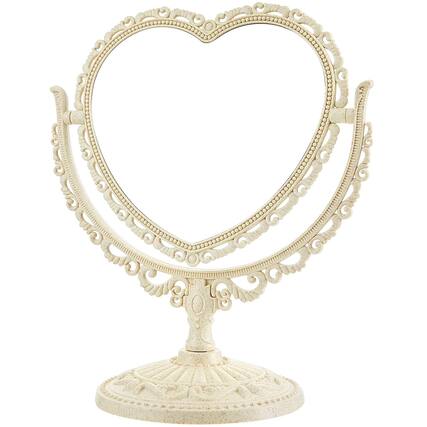 Front. Stamp n Camp - Jetec Heart Shaped Mirror Double Sided Dresser Coquette Room Decor Vintage Makeup Cosmetic for Dressing Bathroom - Beige.