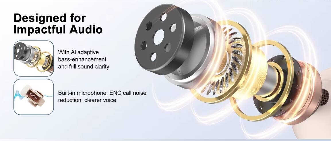 Designed for Impactful Audio

With AI adaptive bass-enhancement and full sound clarity

Built-in microphone, ENC call noise reduction, clearer voice