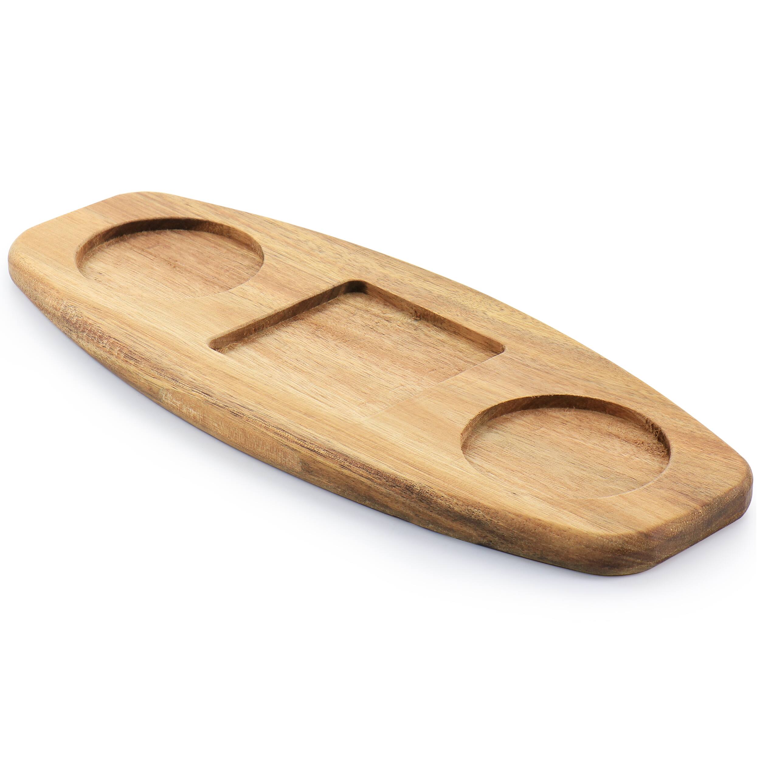 Back. Gibson - Gibson Elite Gracious Dining 4 Piece Fine Ceramic Tidbit Dish Set with Acacia Wood Base - Brown.