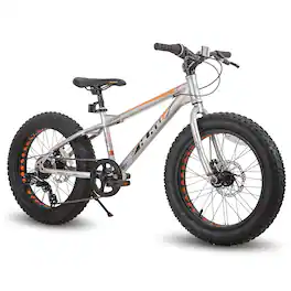 HILAND - Roon 20" Fat Tire Mountain Bike - 7 Speeds - Snow Beach Bicycle - Silver