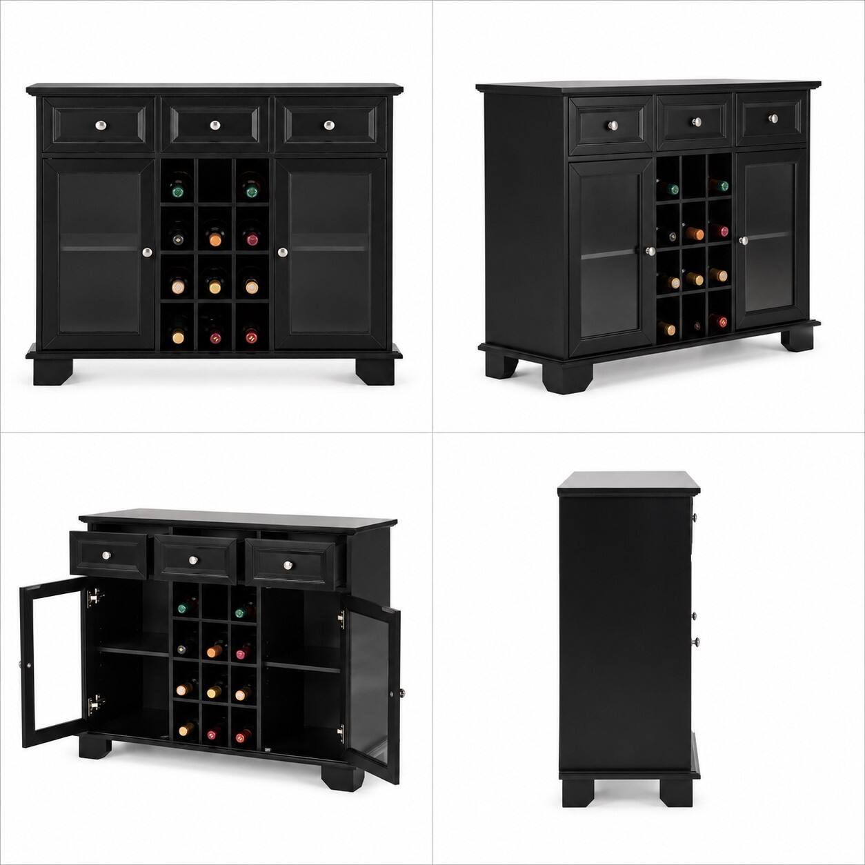 Alt View 6. Kings Brand Furniture - Kings Brand Furniture Buffet Server Sideboard Cabinet with Wine Storage, Black - Black.