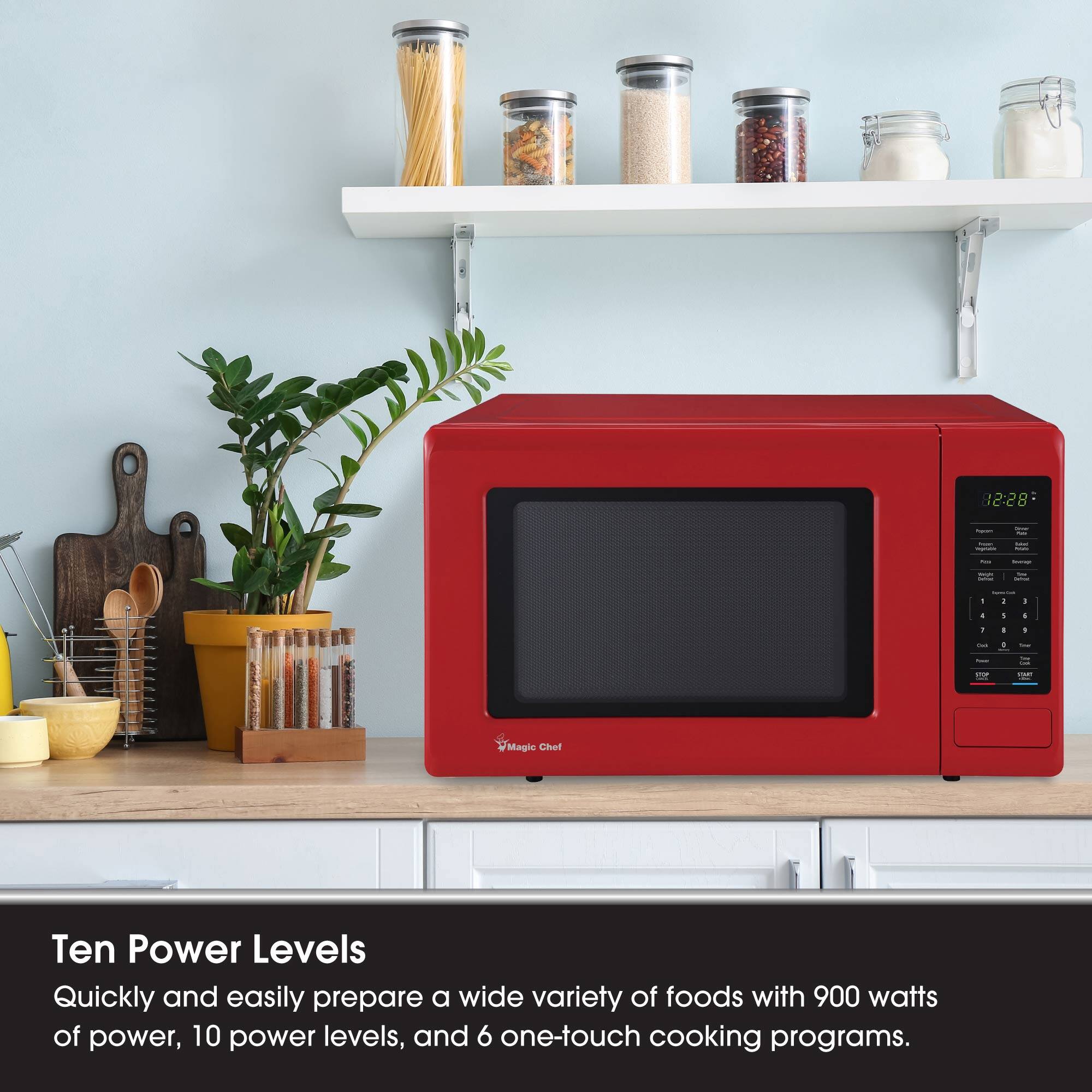 Ten Power Levels

Quickly and easily prepare a wide variety of foods with 900 watts of power, 10 power levels, and 6 one-touch cooking programs.