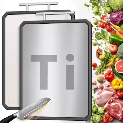 Front. Tooloton - Double-Sided Cutting Board, 16x11 inch, Titanium & Wheat Straw PP, Dishwasher Safe, Easy to Clean - Silver.