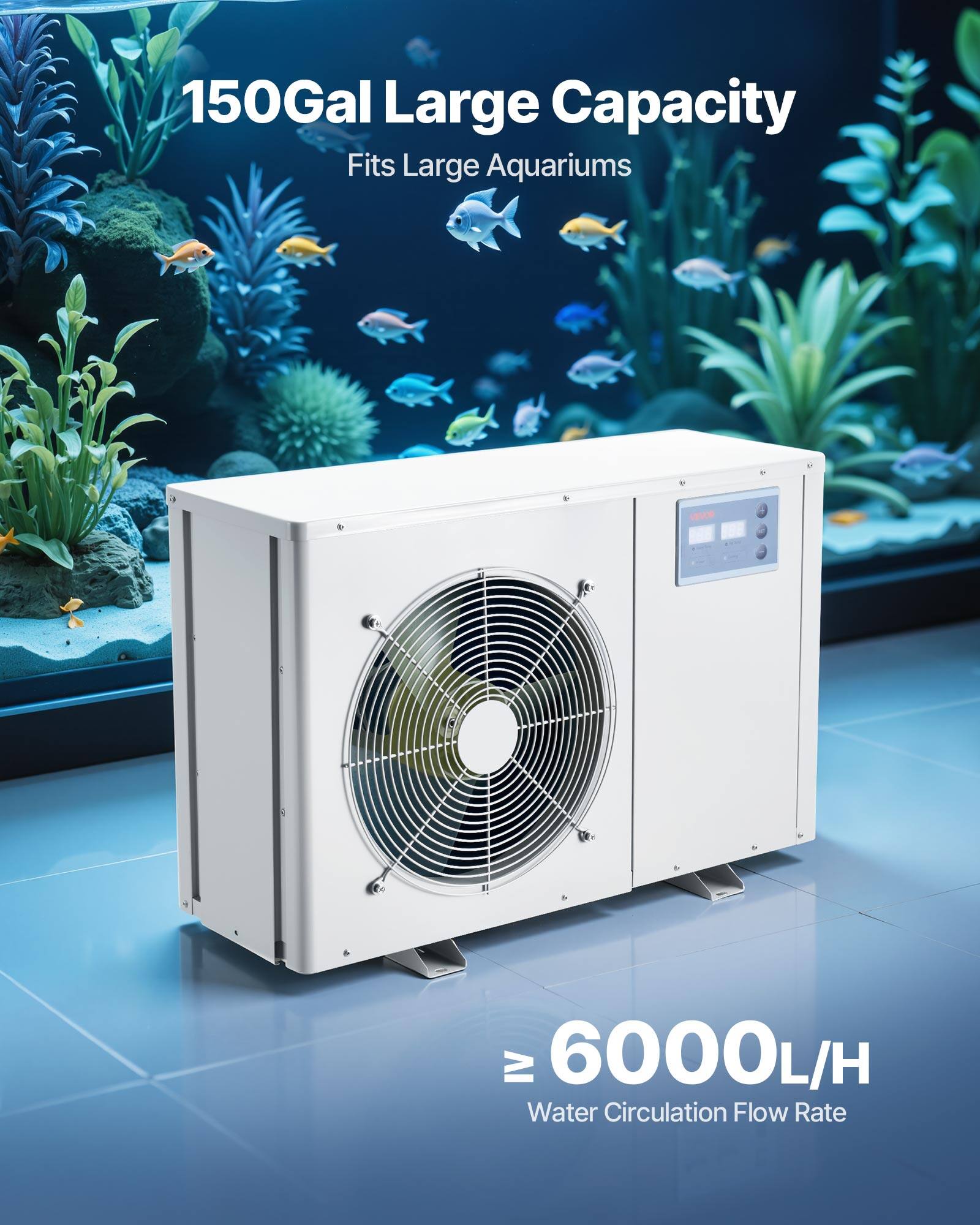150Gal Large Capacity  
Fits Large Aquariums  

≥ 6000L/H  
Water Circulation Flow Rate