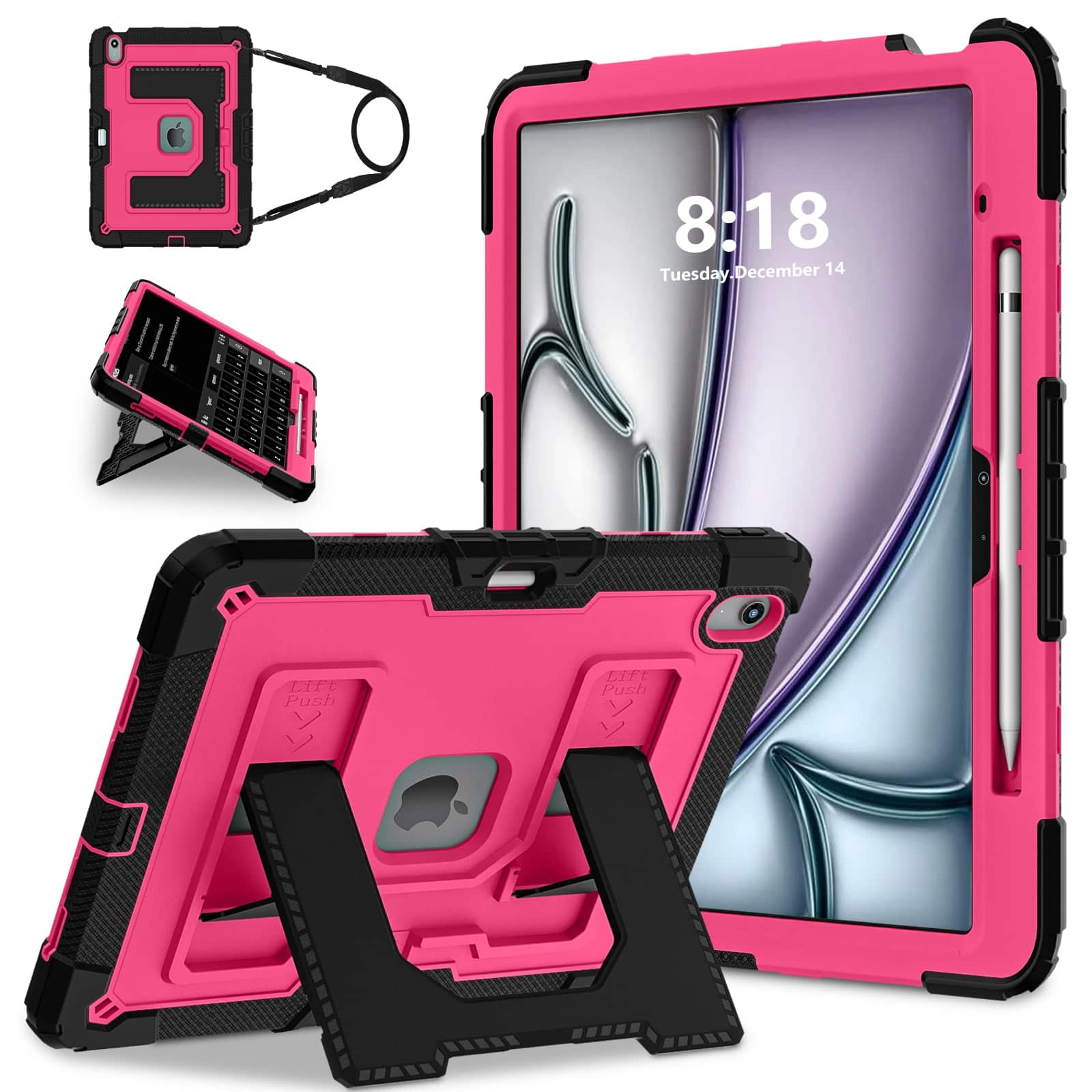 UUCOVER - Rugged Protective Case for iPad Air 13-inch M4 / M3 / M2 (2026/2025/2024) Shockproof Stand Cover with Shoulder Strap - Rose+Black price history on PriceWatchPro