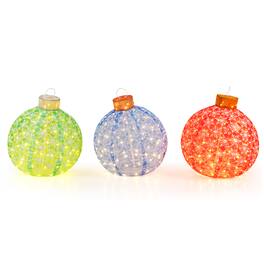 Gymax - 3 PCS Pre-Lit Pop up Christmas Ball Set w/ Warm White LED Lights Decoration - Red, Blue, Green