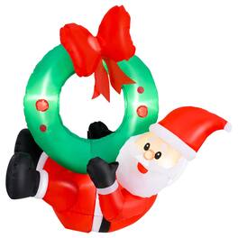 Costway - 4Ft Blow up Santa Claus with LED Lights & Christmas Wreath Christmas Inflatables - Multicolor