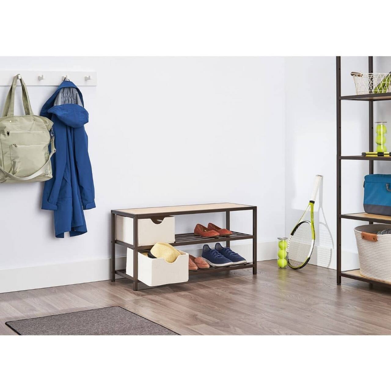 Left. TRINITY - 3-Tier Shoe Bench w/ Baskets Bronze Anthracite - Bronze Anthracite®.