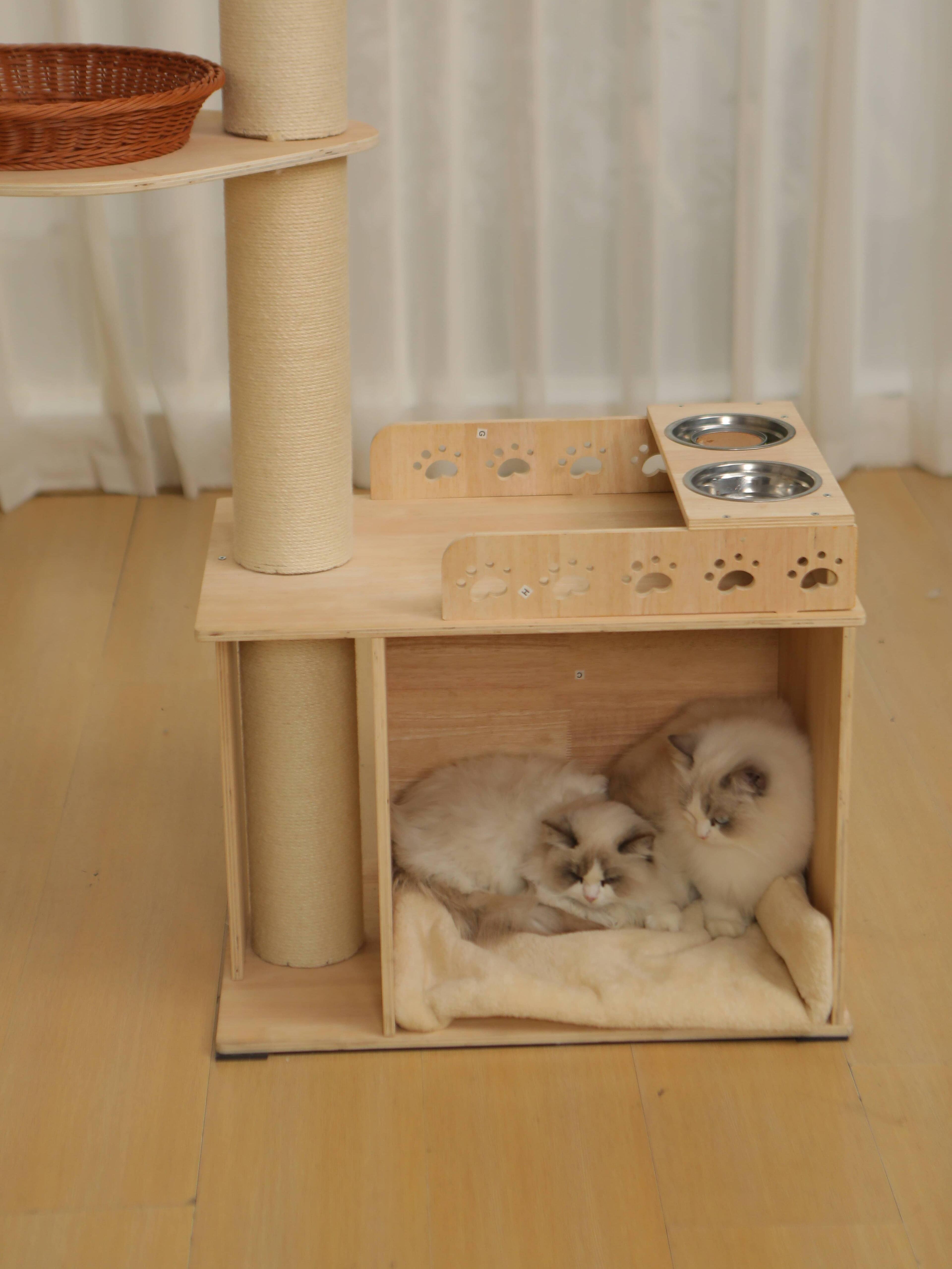 Back. JUJABU - 5-Tier Adjustable Cat Tree Tower – Hemp Scratching Post, Perches, Sturdy Indoor/Outdoor Activity Center.