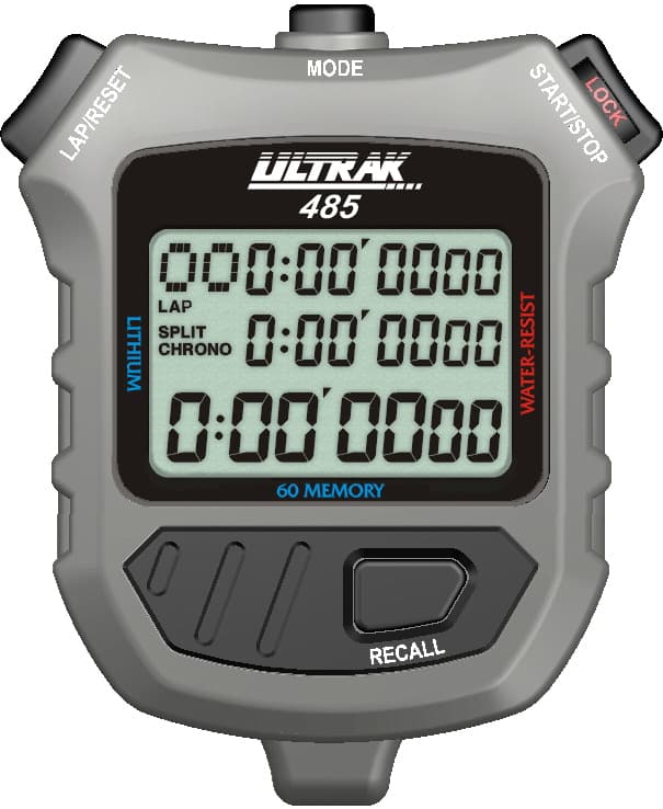 Ultrak - 485 - 60 Lap Dual Split Memory Stopwatch Timer with Three Line Display - Gray