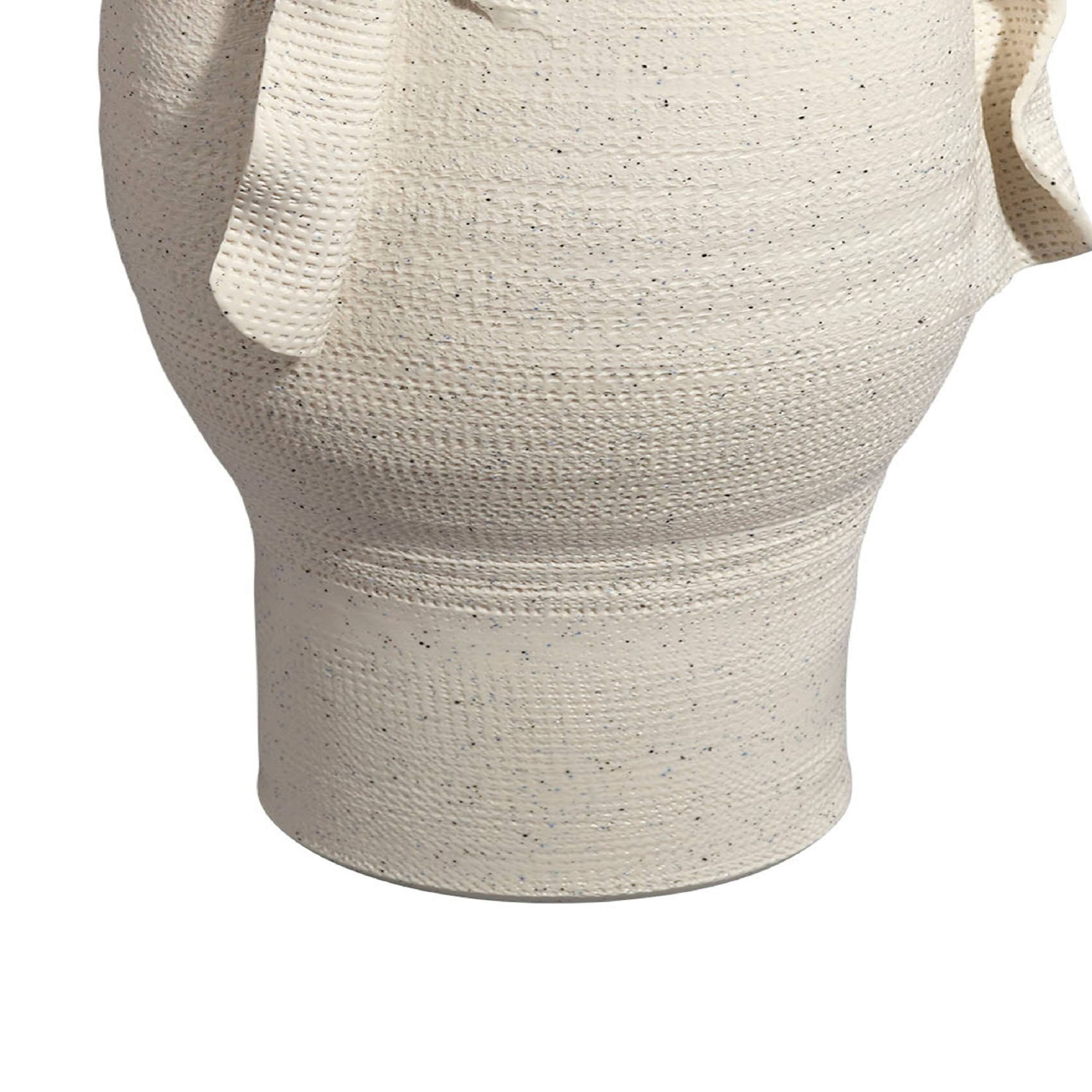 Back. Manhattan Lane - Tio Modern Vase Vessel, Flowing Petal Folds,  Porcelain 19 Inch - White.