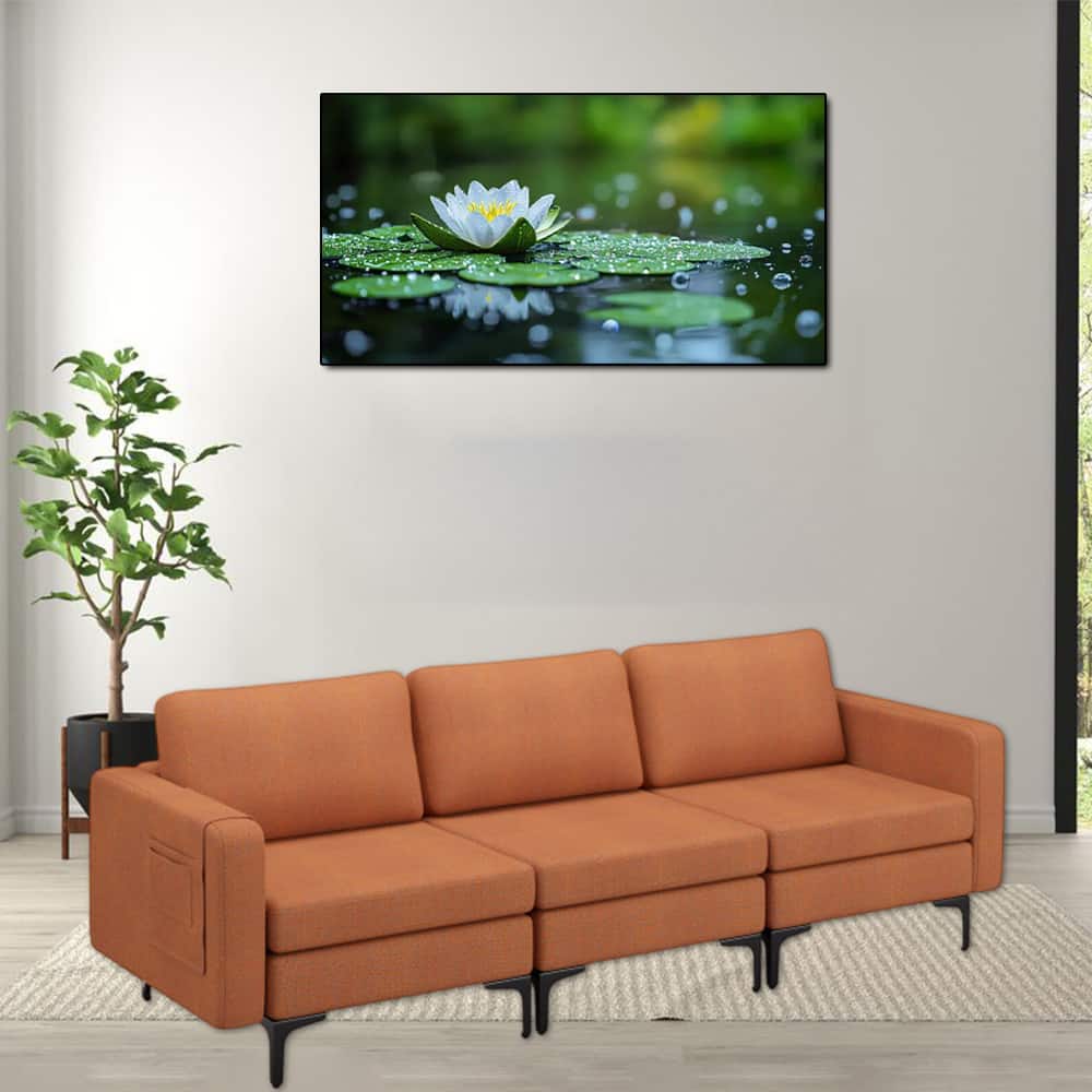 Hivvago - 3-Seater Sectional Couch with Metal Legs and Side Armrest Magazine Pocket - Orange