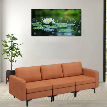 Front. Hivvago - 3-Seater Sectional Couch with Metal Legs and Side Armrest Magazine Pocket - Orange.