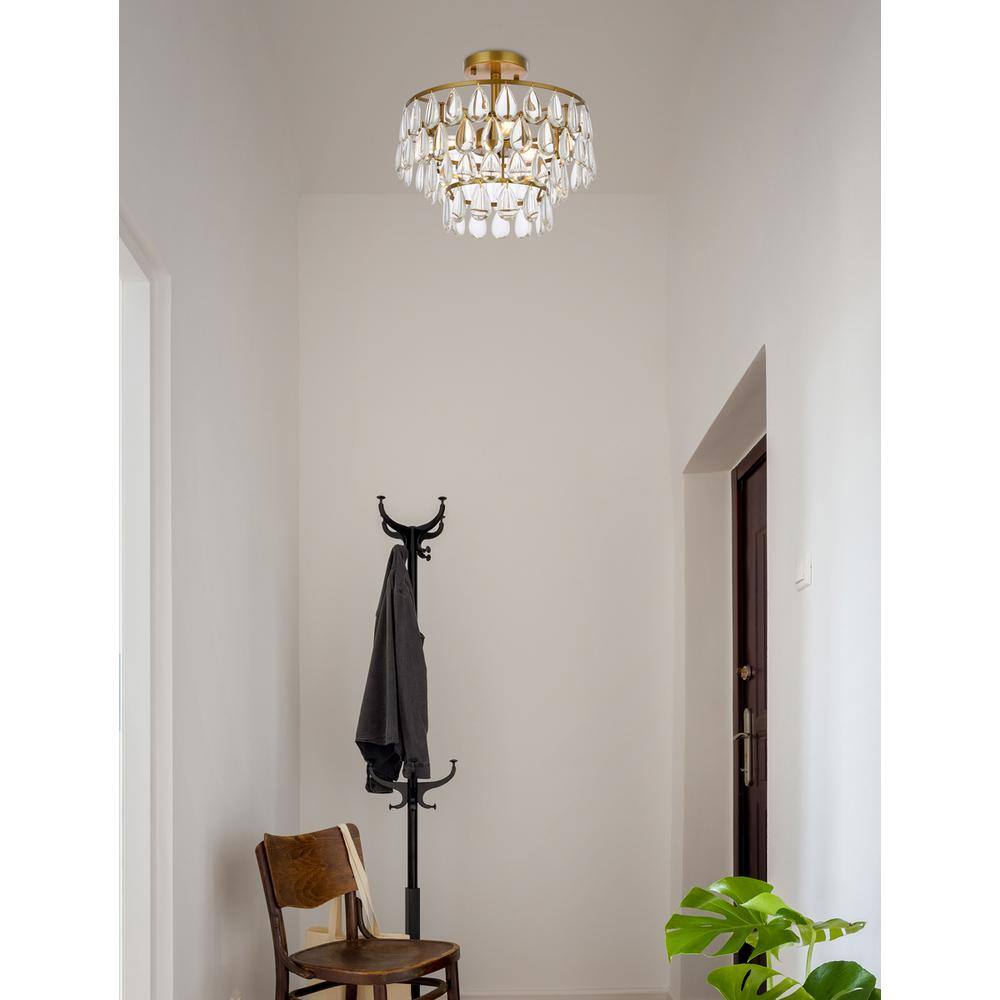 Angle. Elegant Lighting - Mila 14 inch flush mount in brass - Brass.