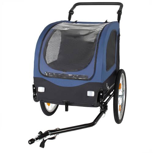 Left. JUJABU - 2-in-1 Foldable Pet Carrier Cart for Dogs up to 110lbs with Front Caster, Dark Blue.