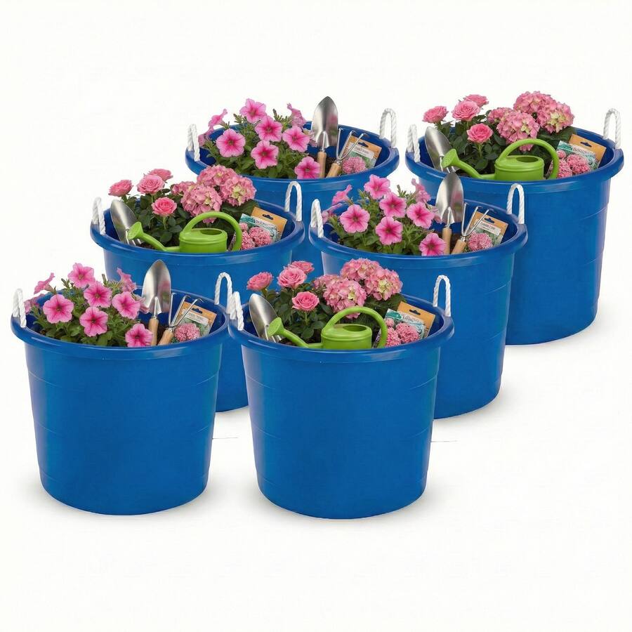 Homz 18 Gal Plastic Open Storage Round Utility Tub with Handles, (3 ...