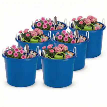 Front. Homz - Homz 18 Gal Plastic Open Storage Round Utility Tub with Handles, Blue (3 Pack) - Blue.