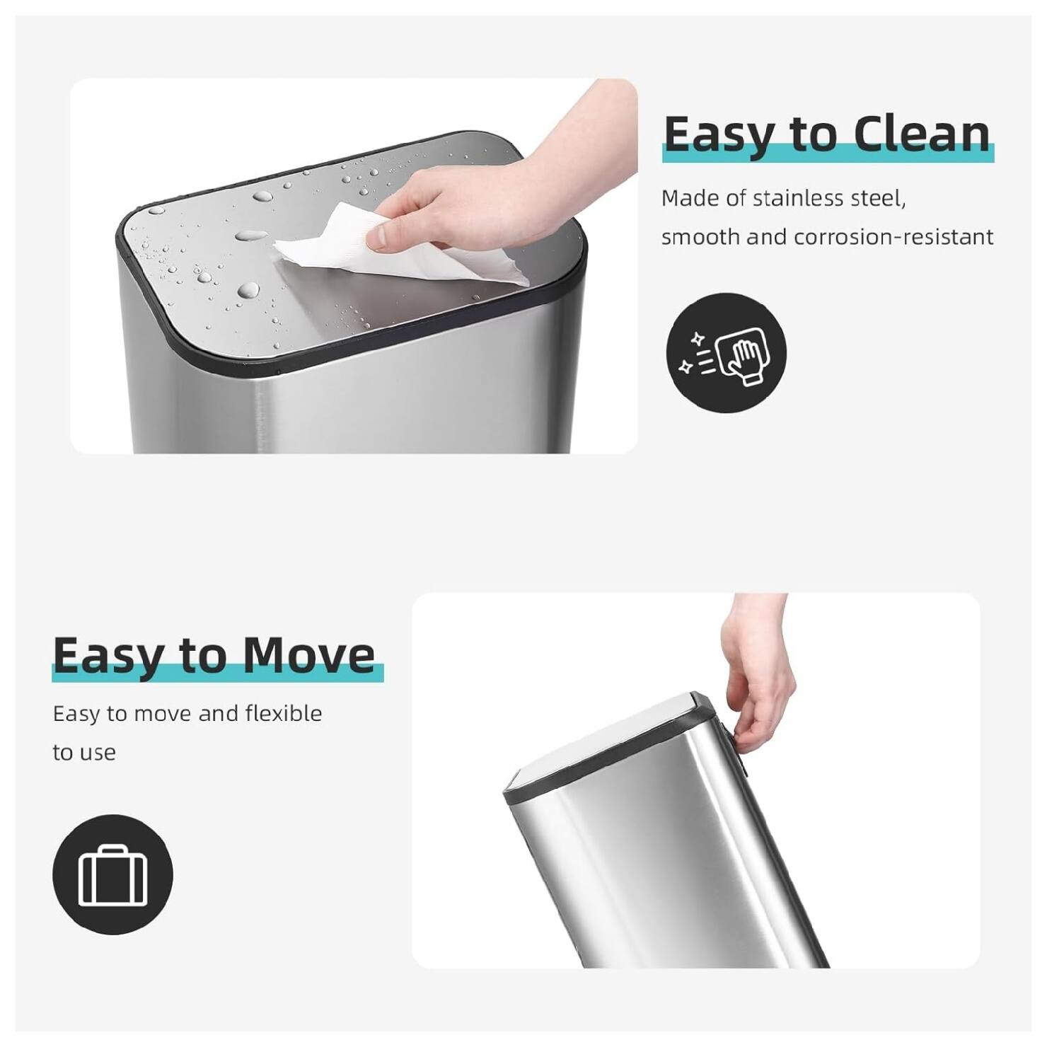 Easy to Clean  
Made of stainless steel, smooth and corrosion-resistant  

Easy to Move  
Easy to move and flexible to use