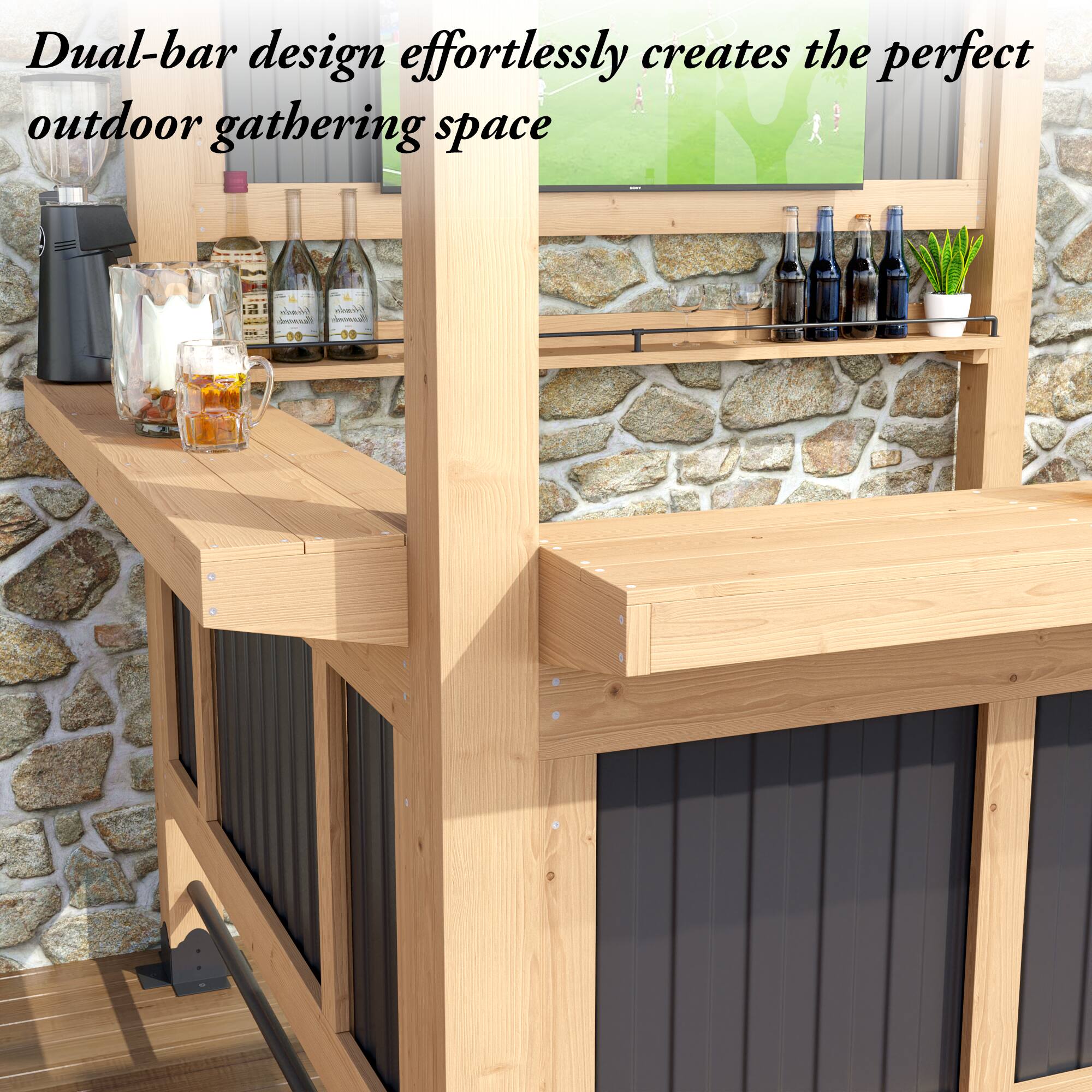 Dual-bar design effortlessly creates the perfect outdoor gathering space