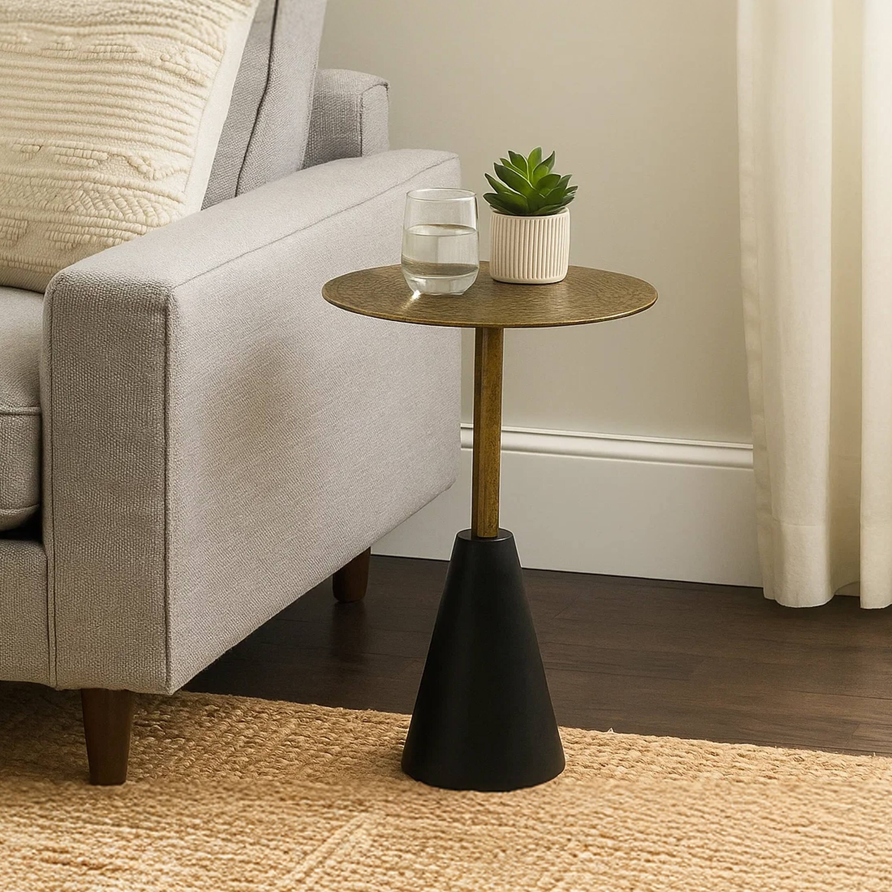 Alt View 9. Manhattan Lane - Zavra 21.5" Side End Drink Table | Aluminum Cast Craftmanship - Antique Brass, Black.