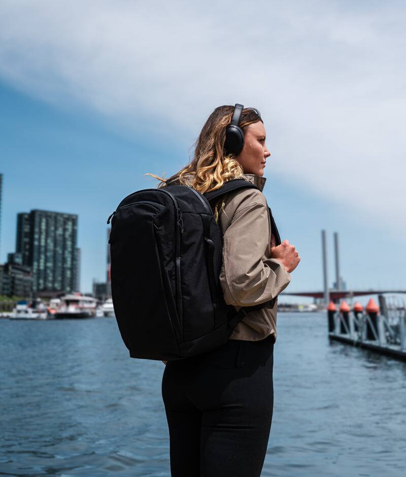 Alt View 8. ALPAKA - Traverse Backpack Laptop Backpack for Men, Backpack with Laptop Compartment (16"), Clamshell Travel Pack, Bottle Sleeve - Black Axoflux 400D Ripstop Nylon.