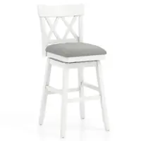 Costway - 1 PCS 30" Bar Stool Wooden Chair with Contoured Backrest Swivel Padded Seat for Kitchen - White/Gray - Front_Zoom