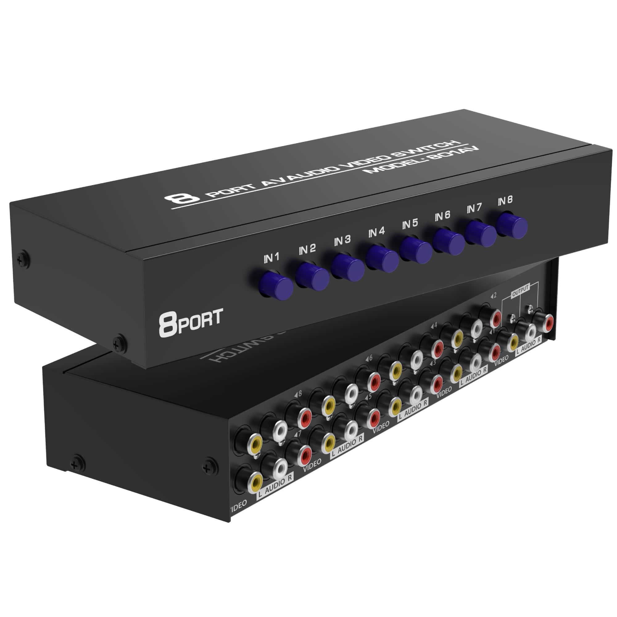 Fosmon - 8-Way Composite Audio Video RCA Splitter + S-Video & RCA Audio Cable, 8 in 1 Out RCA Switcher Box for TV XBOX DVD PS3 - Black