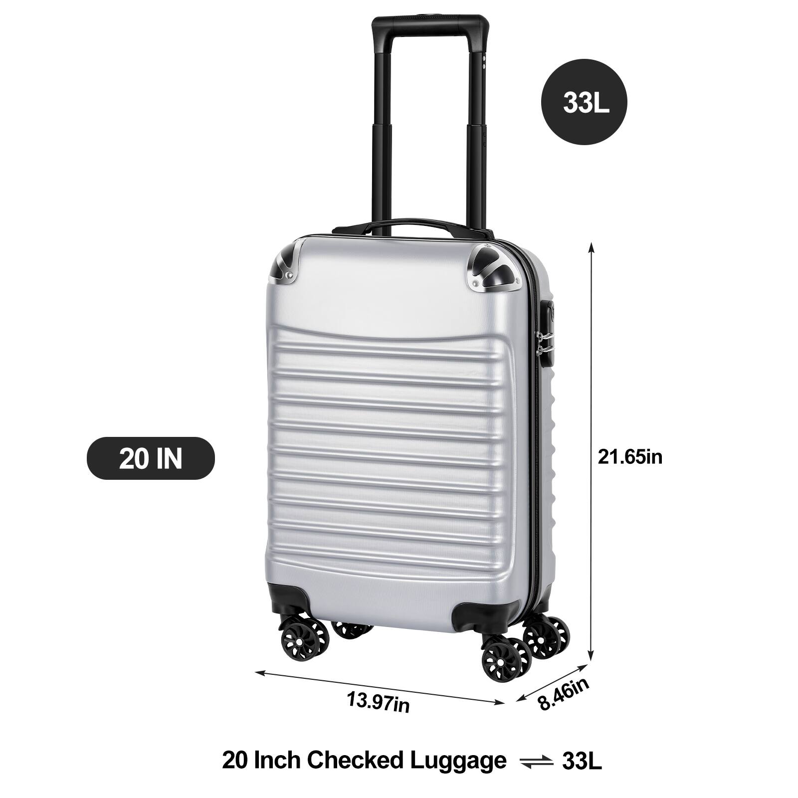 33L 20 IN 21.65in 13.97in 8.46in 20 Inch Checked Luggage 33L