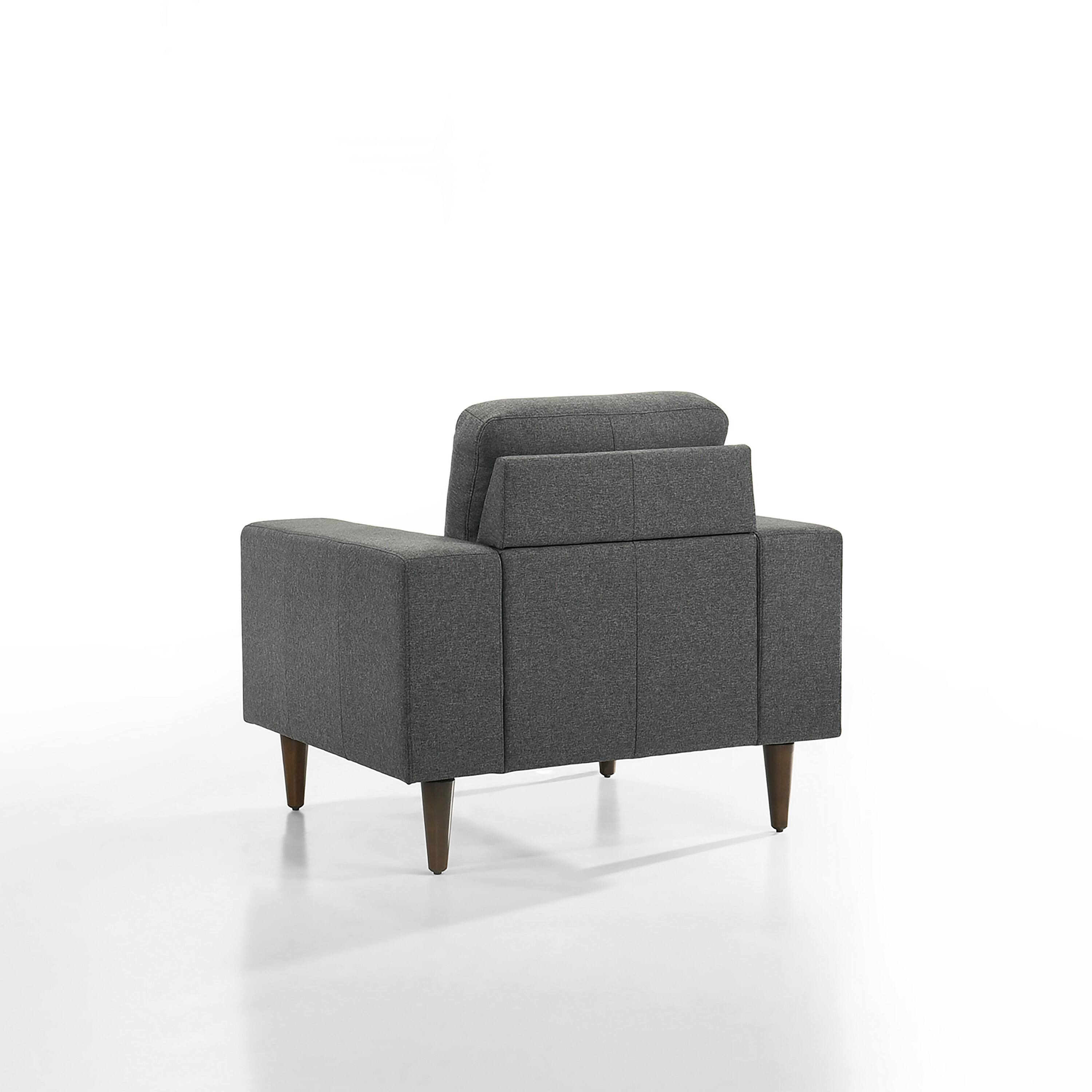 Left. Manhattan Lane - Vile Accent Chair, Plush Gray Fabric, Classic Tape Solid Wood Legs - Gray, Brown.