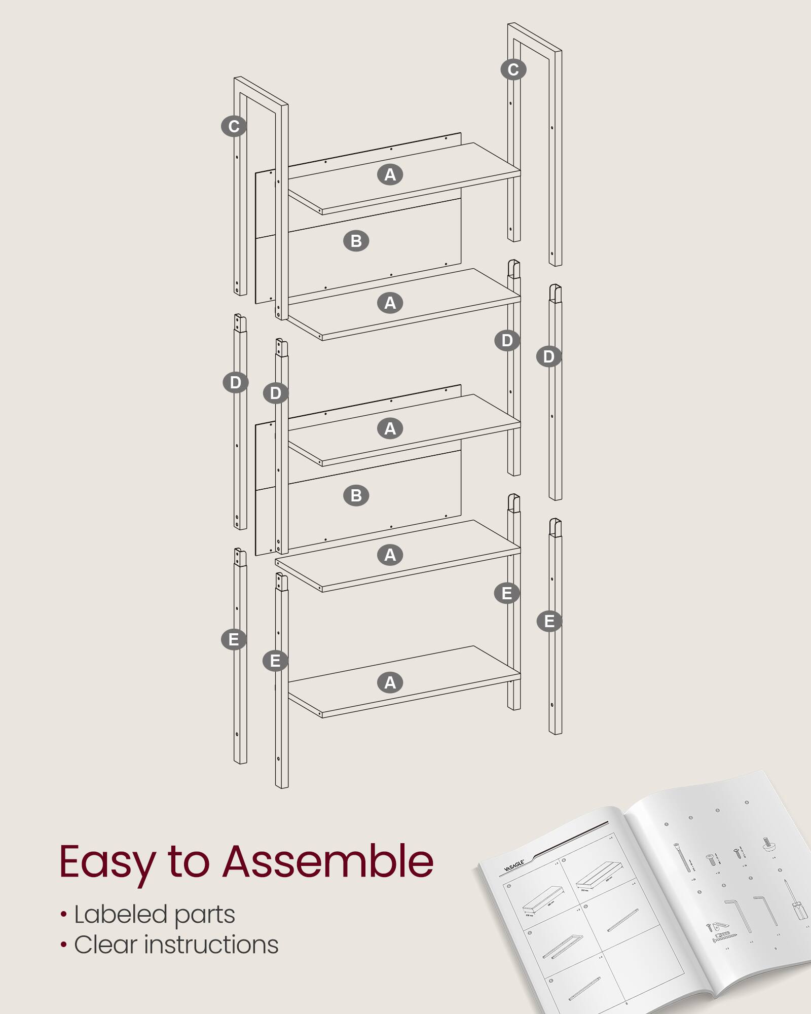 Easy to Assemble  
- Labeled parts  
- Clear instructions