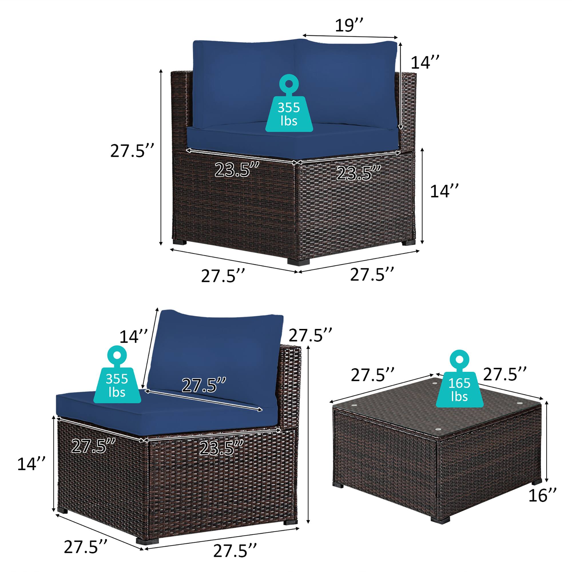 19" 14" 355 lbs 27.5" 23.5" 23.5" 14" 27.5" 27.5" 14" 27.5" 355 lbs 27.5" 27.5" 27.5" 165 lbs 14" 27.5" 23.5" 16" 27.5" 27.5"