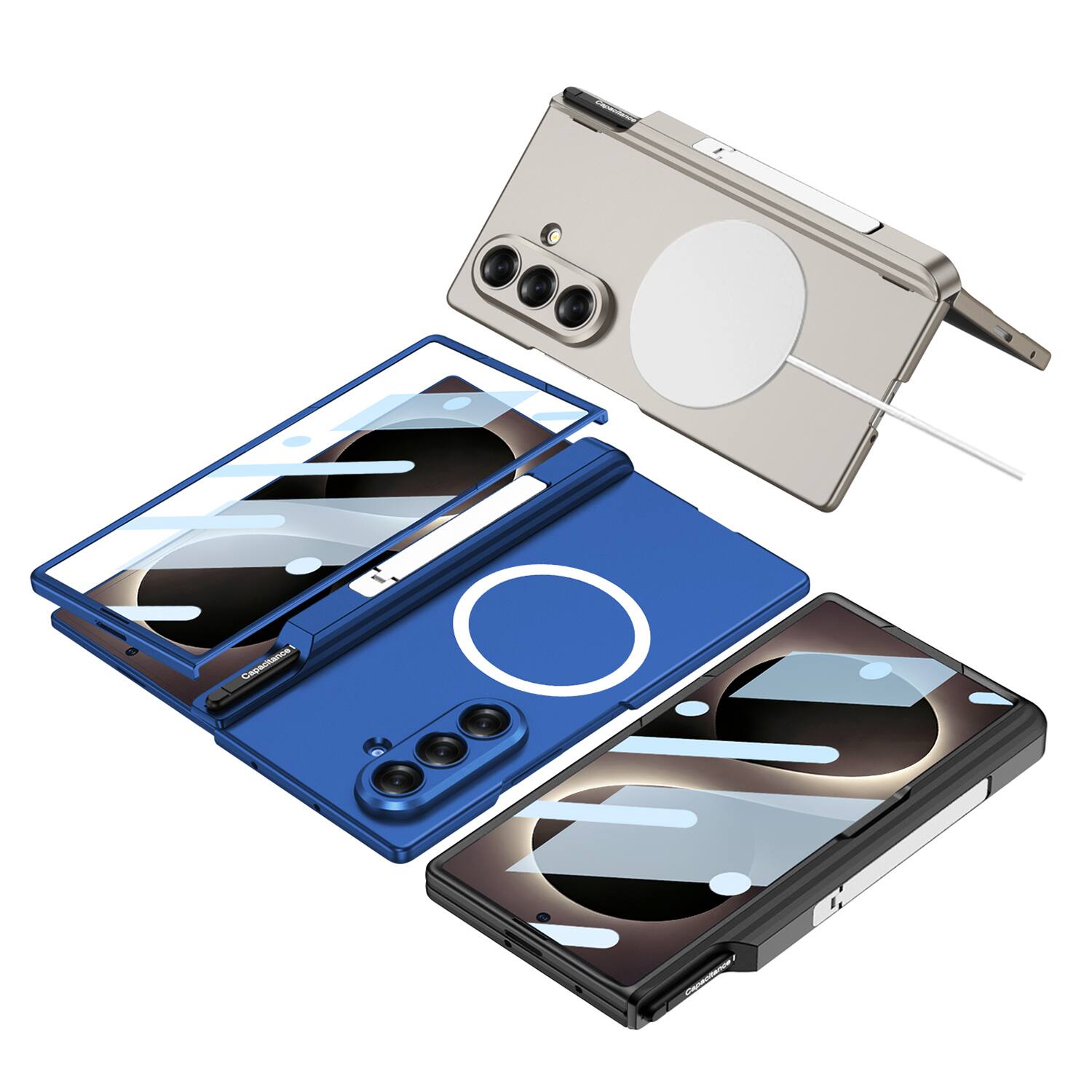 Alt View 4. Dteck - for Samsung Galaxy Z Fold8 Ultra Magnetic Case with Hinge Protection,Built-in Screen Protector,Pen Holder & Kickstand - Titaniumgray.